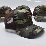 Mesh Back A Frame Hat - Camo Hat with Brown logo