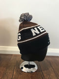 Brown and Black Pom Pom Beanie