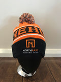 Orange and Black Pom Pom Beanie