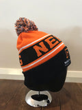 Orange and Black Pom Pom Beanie