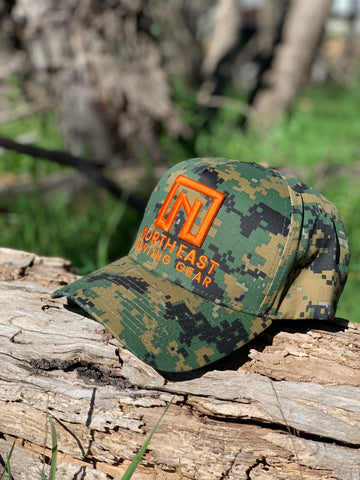 A Frame Hat - Digital Camo Hat with Blaze Orange logo