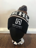 Brown and Black Pom Pom Beanie